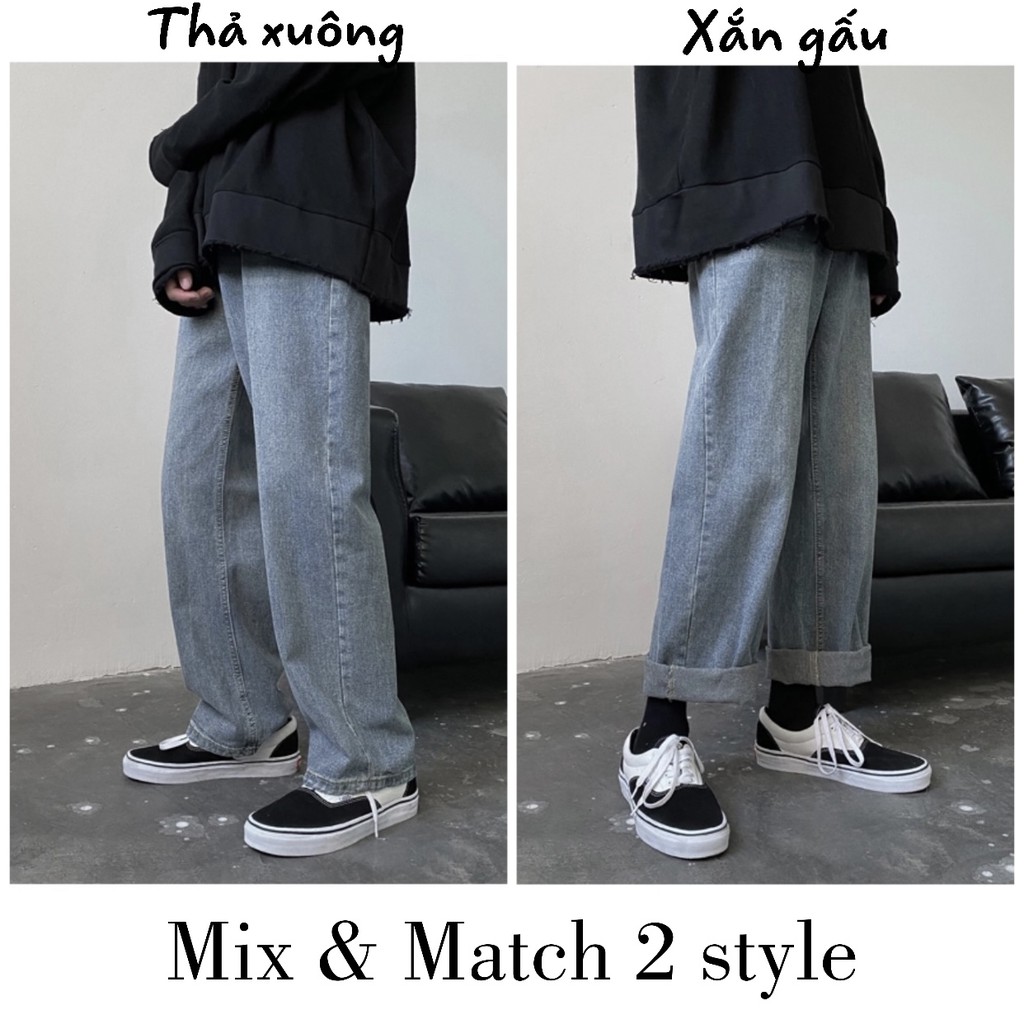 Quần baggy jean nam trơn xanh ống suông chất dày Form chuẩn như hình, quần bò jean ống rộng FFStore | BigBuy360 - bigbuy360.vn