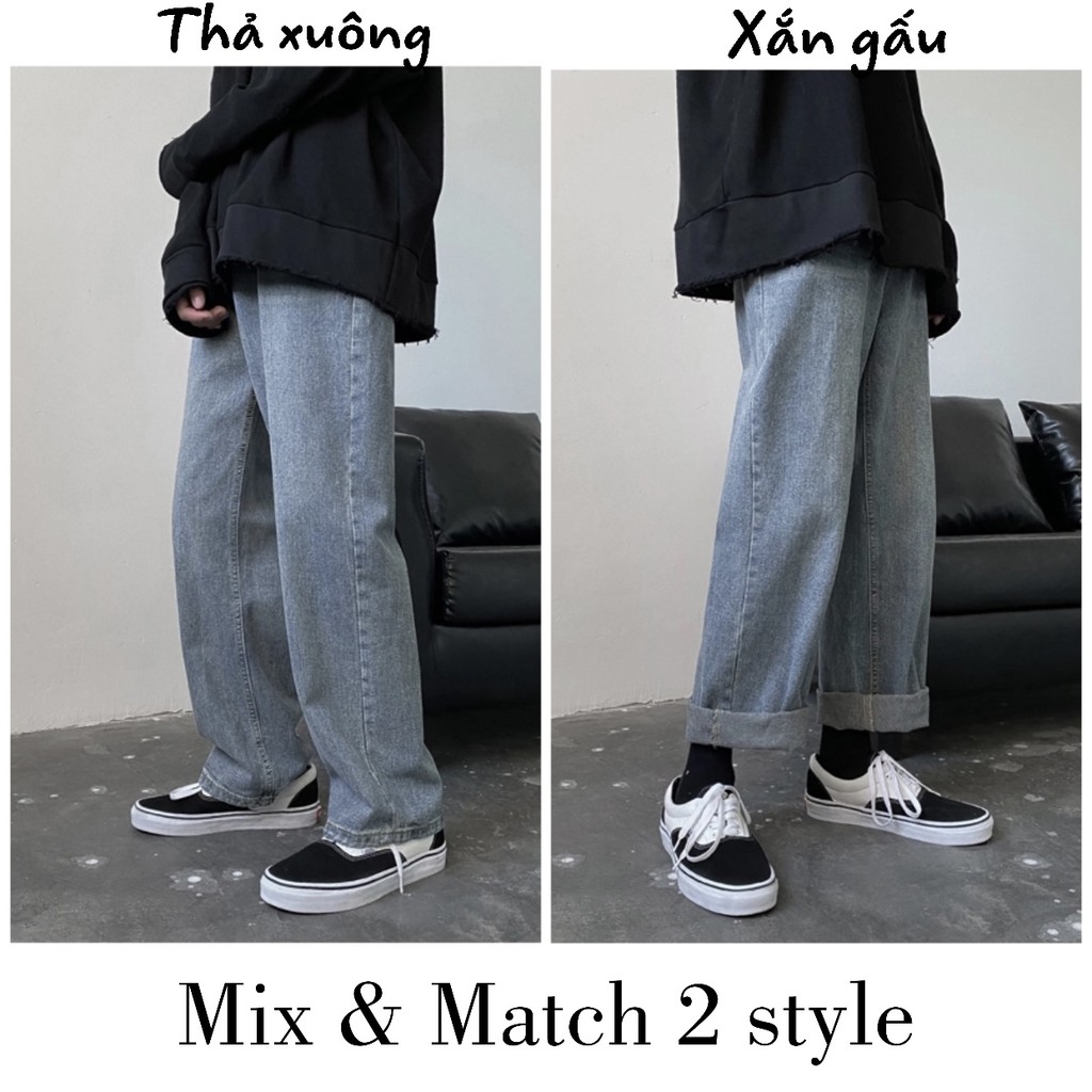 Quần Ống Rộng Nam Chất, Quần Jean Nam ống rộng form baggy Xanh nhạt, Style Hàn Quốc - Genz Unisex Store