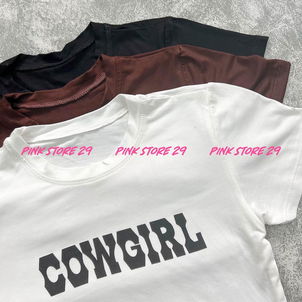 Áo Croptop Nữ Body Tay Ngắn alohashop91, Dáng Ôm In Chữ COWGIRL