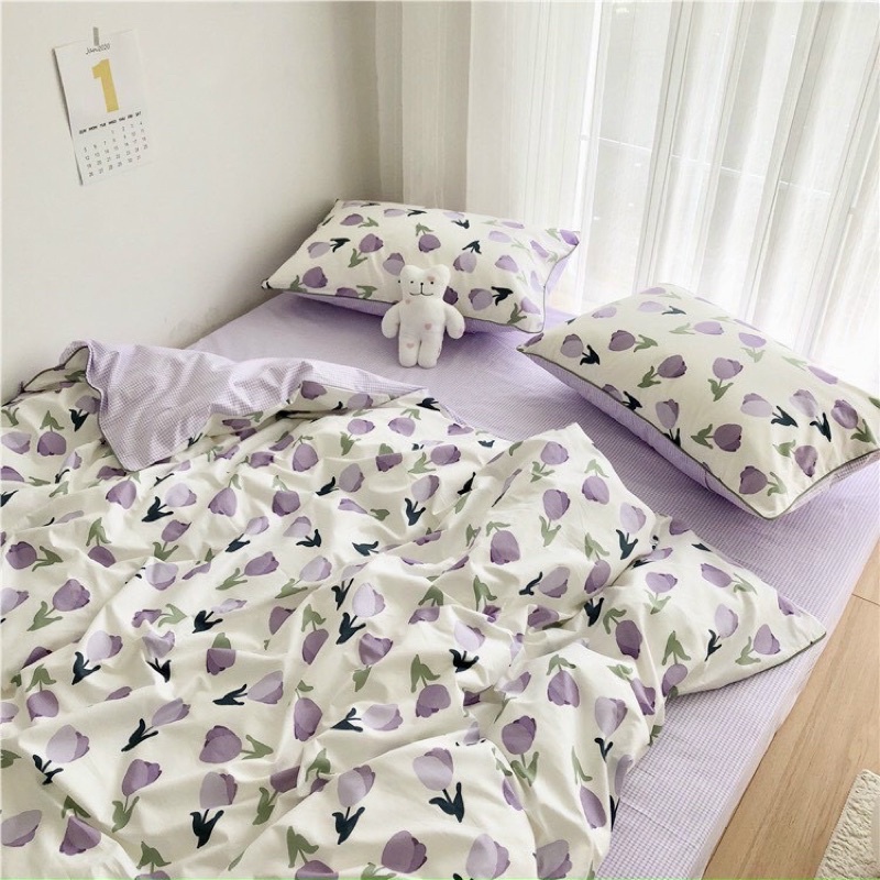 Bộ Chăn Ga Gối Hoa Ly Tím ☀️ Cotton 3D poly nhập khẩu cao cấp mềm mịn 5 món tặng kèm vỏ gối ôm nhẹ nhàng sang trọng