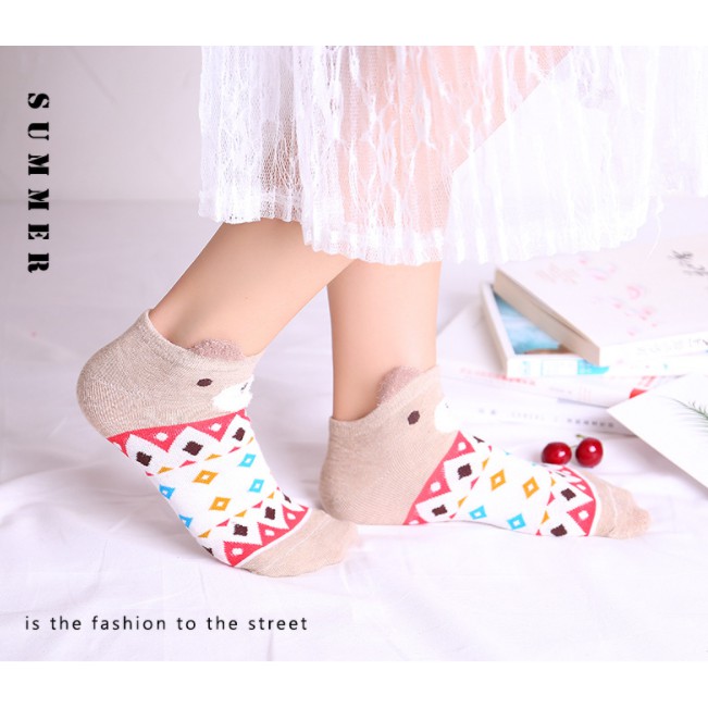Tất nữ cổ ngắn, vớ cổ ngắn nữ vải cotton co giãn họa tiết hình thú thời trang Hàn Quốc 5 đôi TC14 - VHT SHOP
