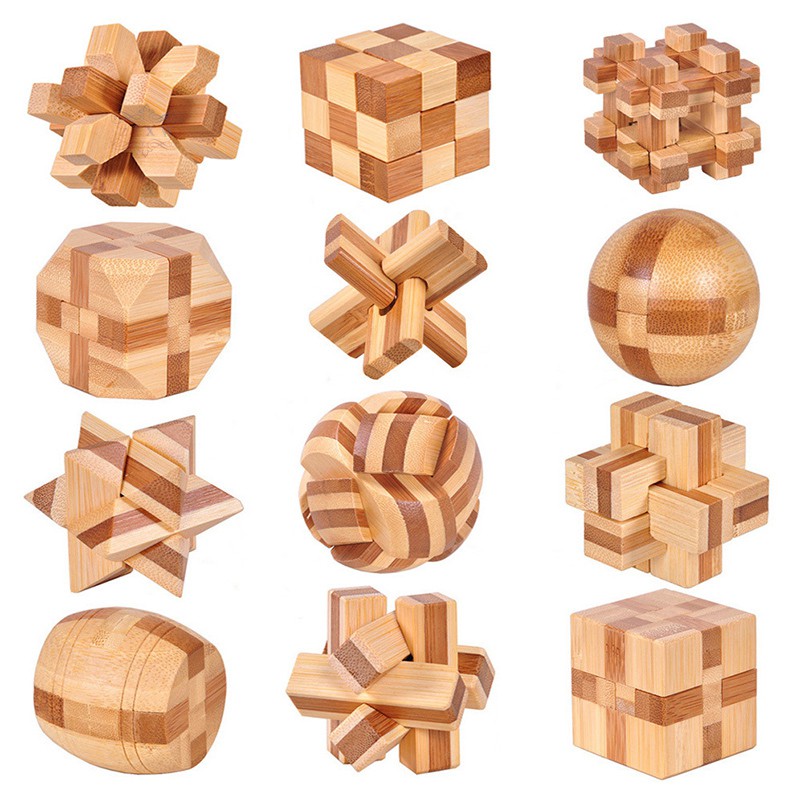 ZFXW 13pcs 3D Wooden Puzzles Kongming Luban Lock IQ Test Toy for Kid Teens Adults 3D Jigsaw Puzzles Wooden Puzzle @VN