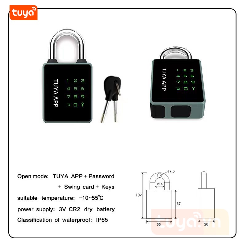 Khóa Bấm Mã Số, Thẻ Từ Chống Nước Kèm Chìa Bluetooth Tuya BDLP90