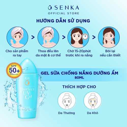 Kem Chống Nắng Gel Sữa Chống Nắng Dưỡng Ẩm Senka Perfect UV Gel SPF50+ PA++++ 80ml