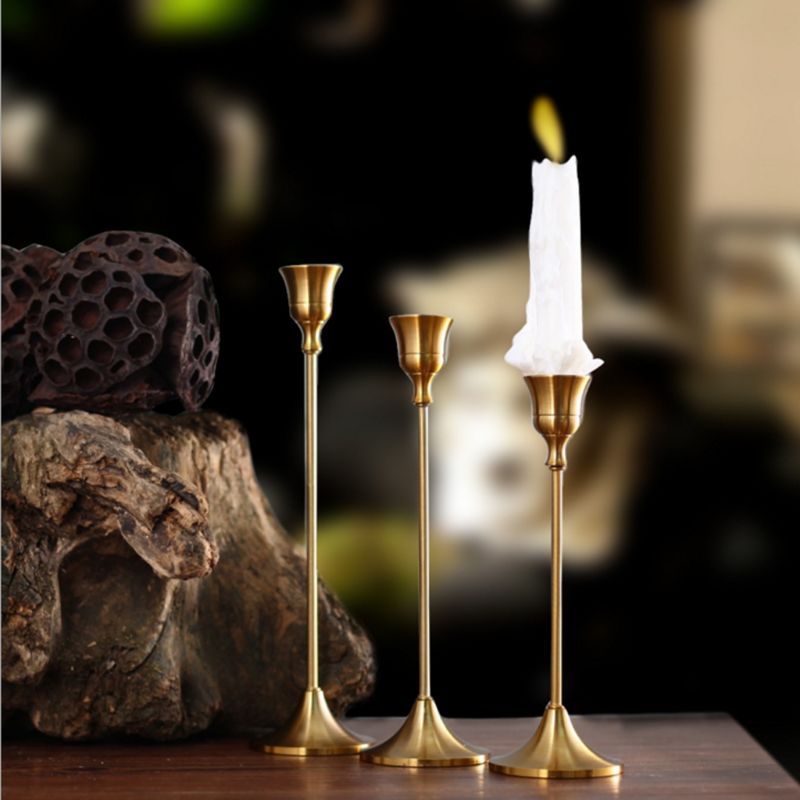 Giá Đỡ Đèn Cầy Bằng Kim Loại Màu Vàng Phong Cách Châu Âu Sang Trọng Trang