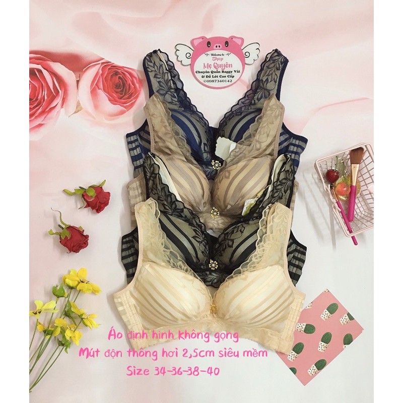 Áo lót định hình kẻ sọc Elly công chúa không gọng mút vừa- cam kết hàng loại 1