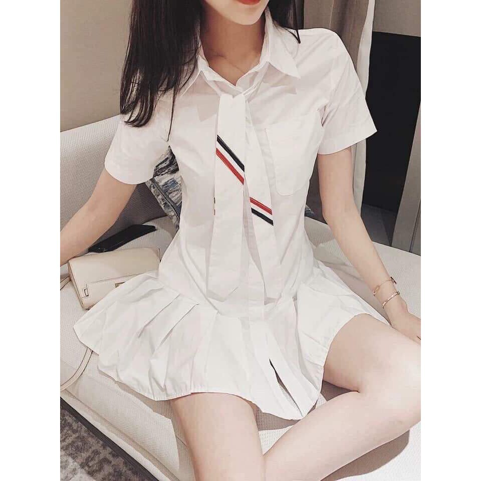 N599. Váy sơ mi xoè đuôi cá, Chất thô nhăn mềm, Hàng đẹp bán shop  đầm lolita -Hàng nhập khẩu