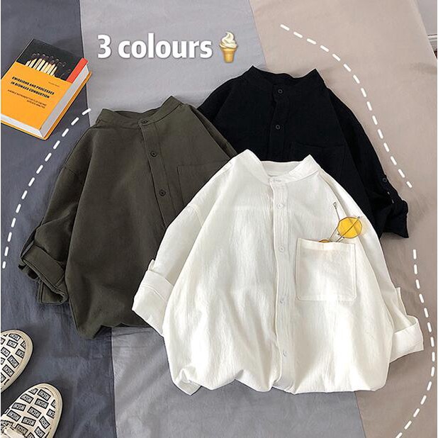 Áo Sơ Mi Trơn Tay Dài Phong Cách Thời Trang Hàn Quốc Cho Nam Giới Có Size M-3XL