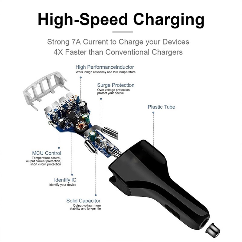 Tẩu Sạc Nhanh QC3.0 4 Cổng USB Cho iPhone Xiaomi Xe Hơi