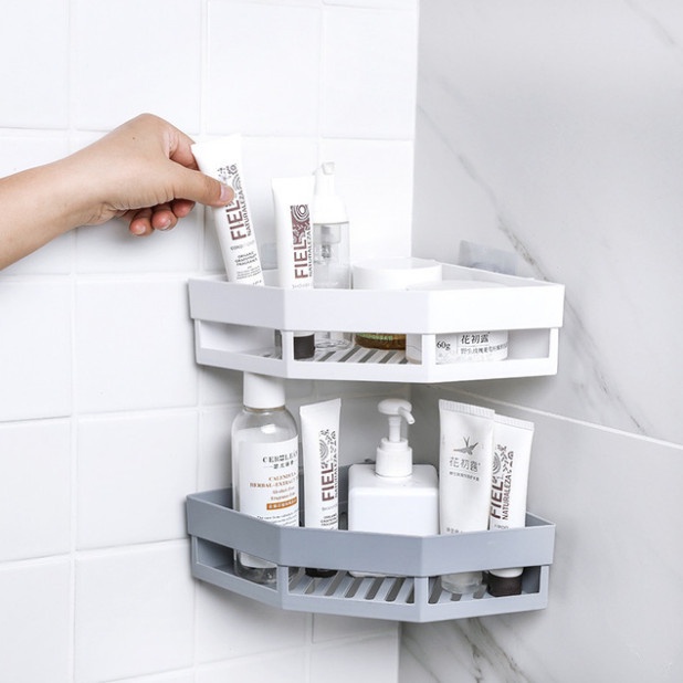 Kệ nhựa dán góc tường nhà tắm đựng vật dụng hình tam giác tiếc kiệm diện tích đa năng, KIỂU KIM CƯƠG