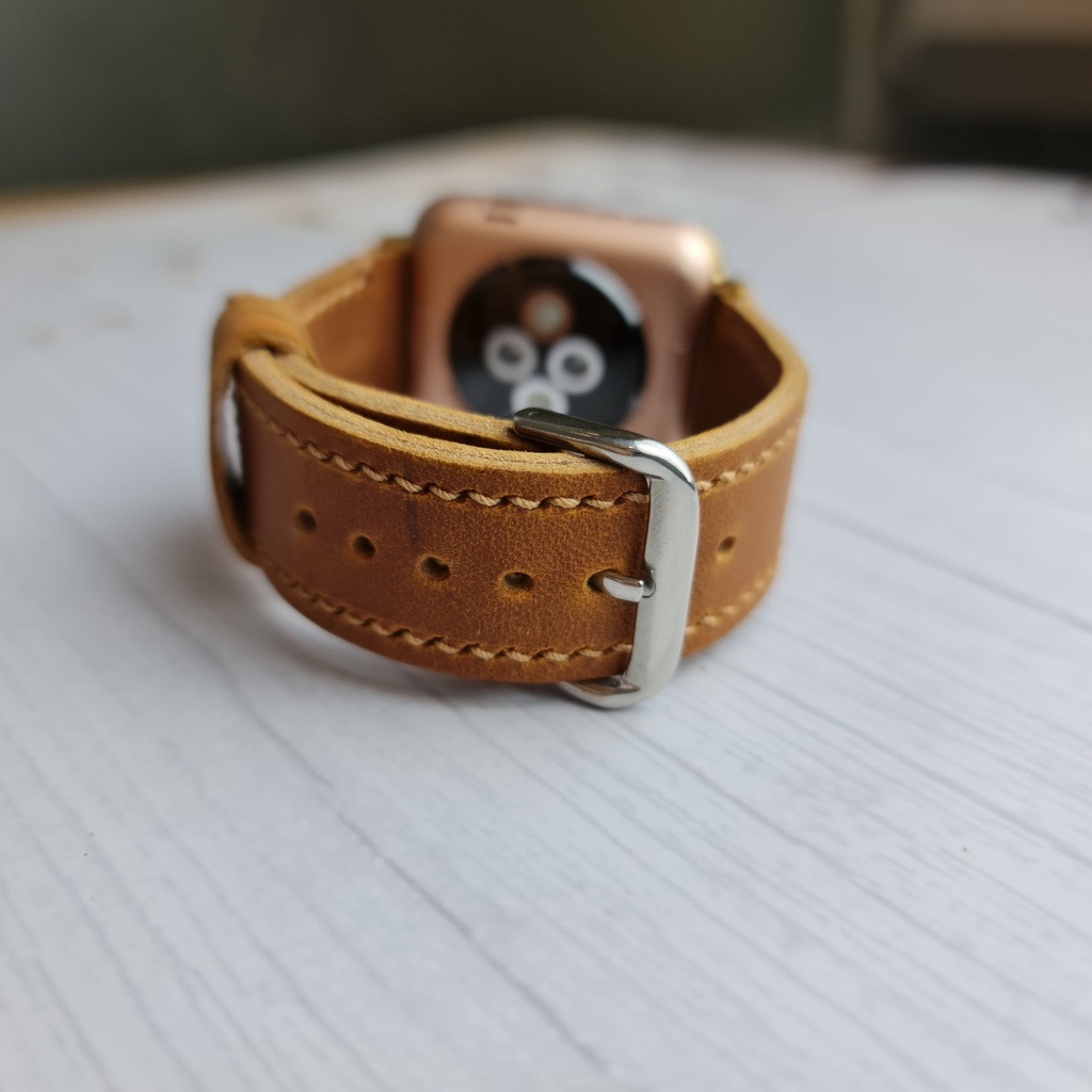 Dây Apple Watch, dây đeo đồng hồ Apple Watch series 3 4 5 6 da bò sáp Tristar size 38mm 40mm 42mm 44mm handmade thủ công