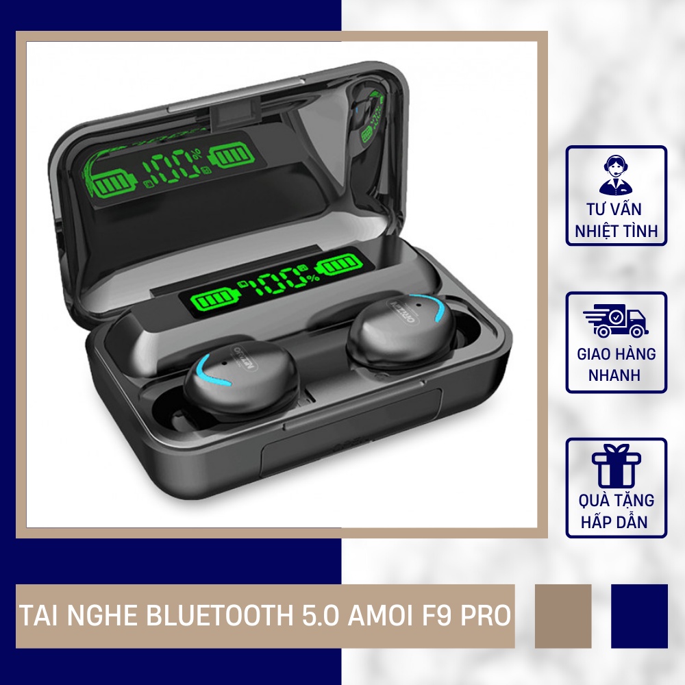 Tai Nghe Bluetooth 5.0 AMoi F9 Pro Kiêm Sạc Dự Phòng Đa Năng -  Chống Nước IP67, Cảm Biến Vân Tay, Bản Quốc Tế Cao Cấp