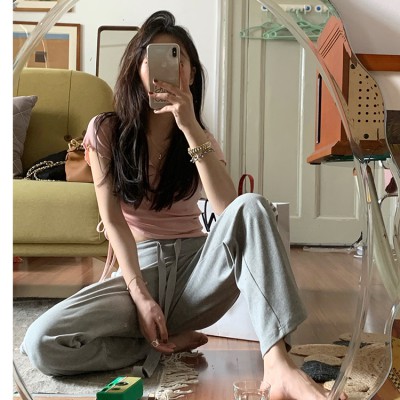 NRVP Áo croptop dệt kim tay ngắn cổ chữ V thời trang hè cho nữ