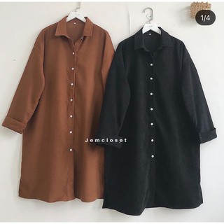 Váy sơ mi dáng suông chất liệu nhung gân mịn DIL 2 màu Nâu & Đen - 3311 ( Jem Closet )