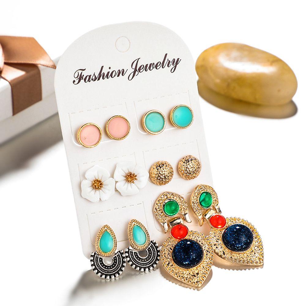 1 Set 6 Đôi Bông Tai Hình Hoa Phong Cách Vintage|Lá Rỗng