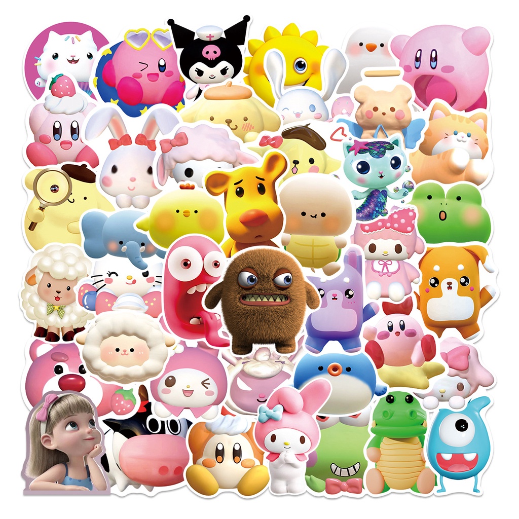 Bộ 50 Hình Dán 3D Sanrio Hello Kitty Kuromi Chống Nước Trang Trí Xe Hơi Laptop Điện Thoại