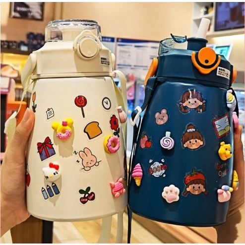 Bình giữ nhiệt cute có ống hút 1000ml, inox 304 không ri? an toàn Sticker Tặng Kèm Cute