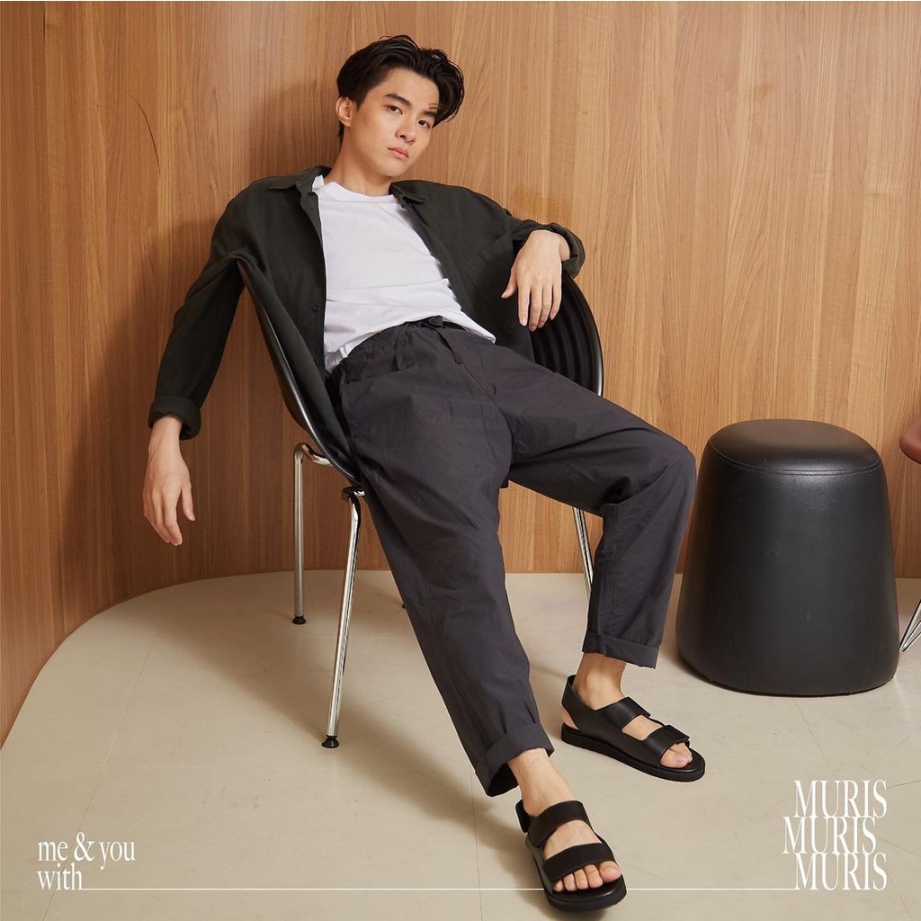 Dép sandal nam nữ couple quai ngang da bò thời trang cao cấp Toro, đế cao su non, màu đen _ Q09