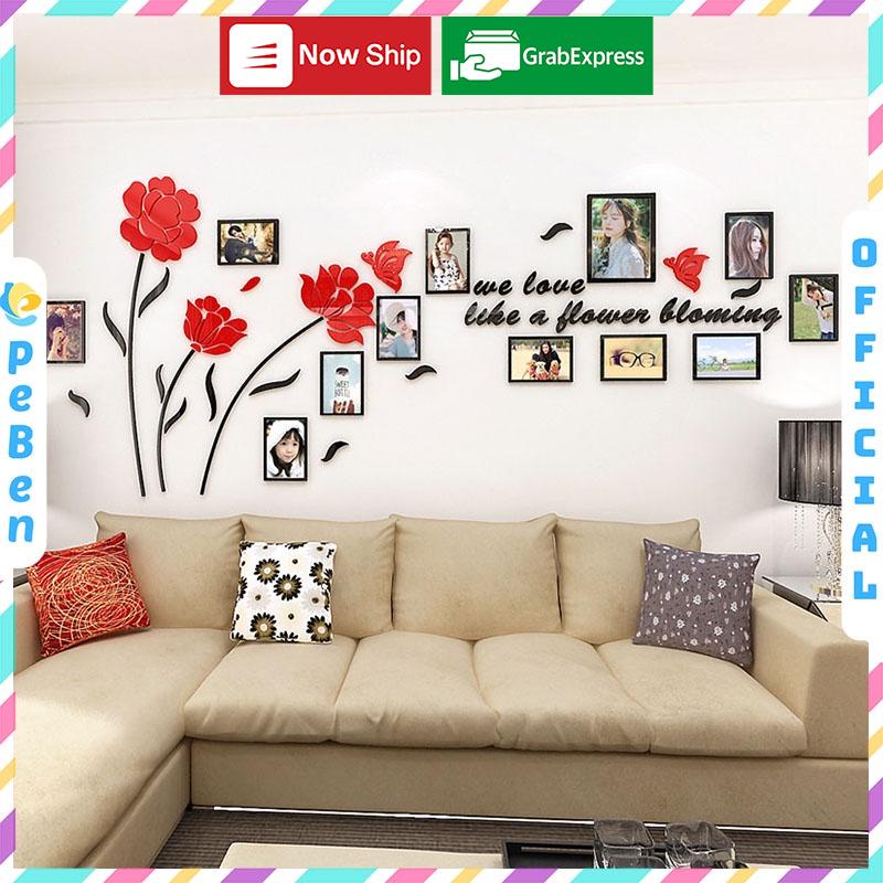 Tranh dán tường mica 3d decor khổ lớn khung ảnh chủ đề tình yêu đua nở trang trí phòng khách Nhiều Size - EPeBen