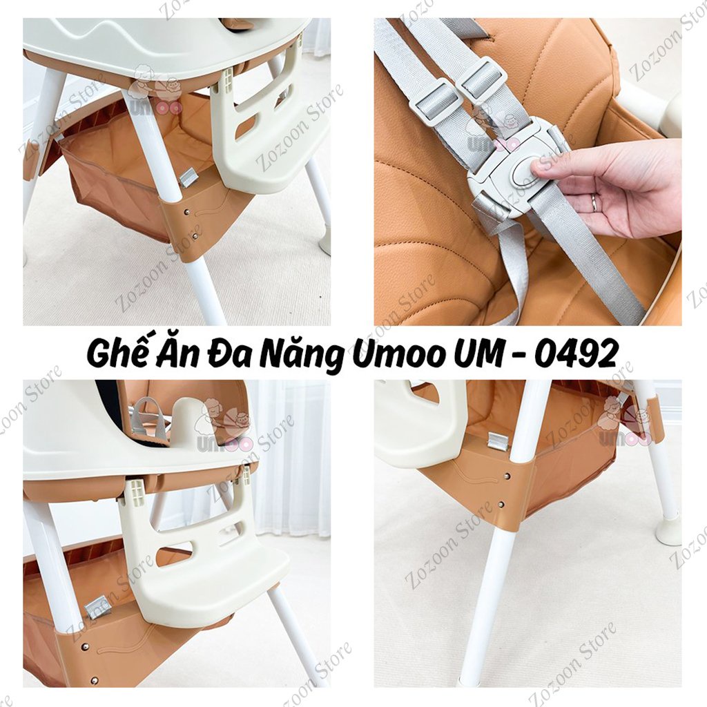 Ghế Ăn Dặm Đa Năng UMOO Có Bánh Xe Cao Cấp UM-0492, Có Thể Điều Chỉnh 3 Chế Độ