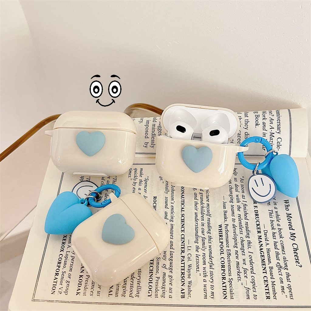 Vỏ Bảo Vệ Hộp Sạc Tai Nghe Airpods 1 2 3 Pro Bằng TPU Mềm Chống Rơi/Sốc Gắn Dây Treo Hình Trái Tim Off-white