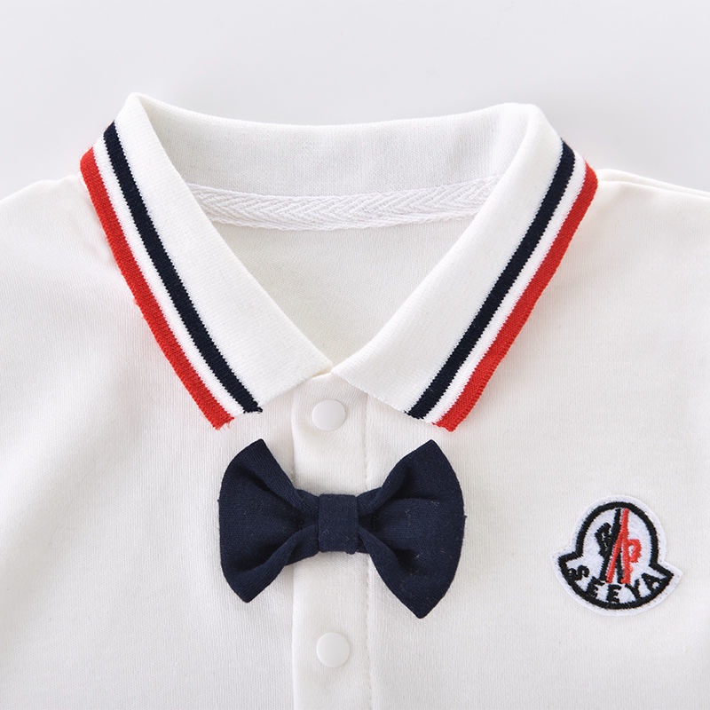 Bộ Áo Liền Quần Vải Cotton Tay Dài Thắt Nơ Kiểu Anh Dễ Thương Cho Bé Trai Sơ Sinh