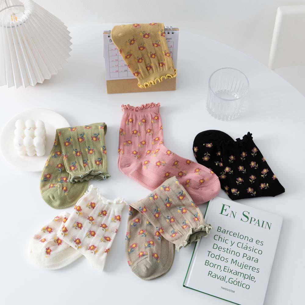 AROMA Đôi Vớ Thoáng Khí Phối Ren Thời Trang Cho Nữ