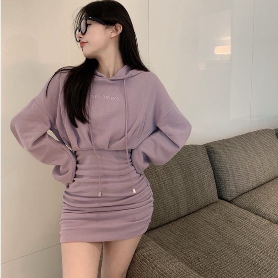 Đầm Hoodie Nhún Bèo Phong Cách Hàn Quốc Cho Nữ