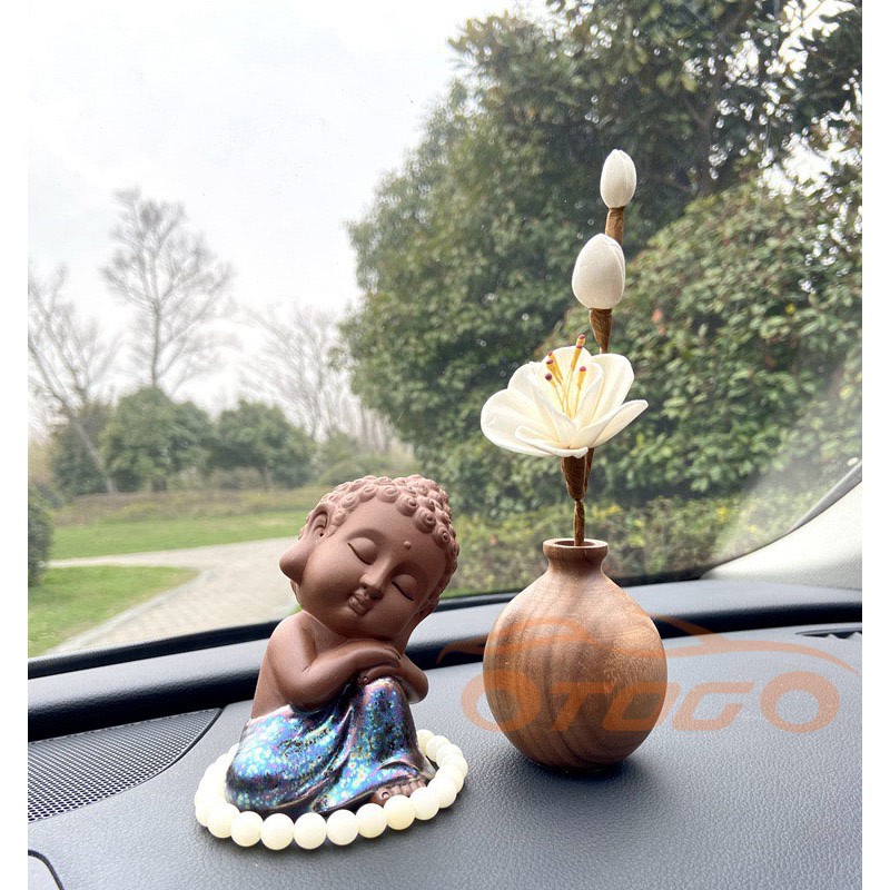 Tượng Phật Gốm Thích Ca Mâu Ni Thiền Định kết hợp Bình Liên Hoa Sen , Tượng Trang Trí Taplo Ô Tô