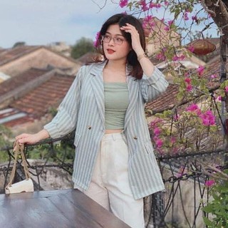 ÁO VEST NỮ, KHOÁC BLAZER XANH SỌC, CÓ VIDEO