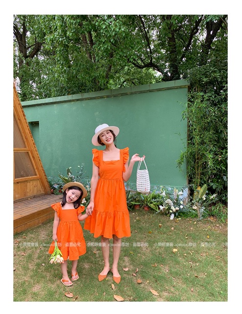 Set đôi cho mẹ và bé,váy cánh tiên màu cam B-A-M STORE