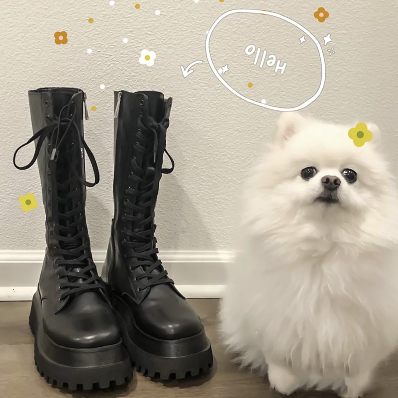 Giày da cao cổ buộc dây, boots bắp chân để thô, đế bánh mì có khóa (hàng order không có sẵn)