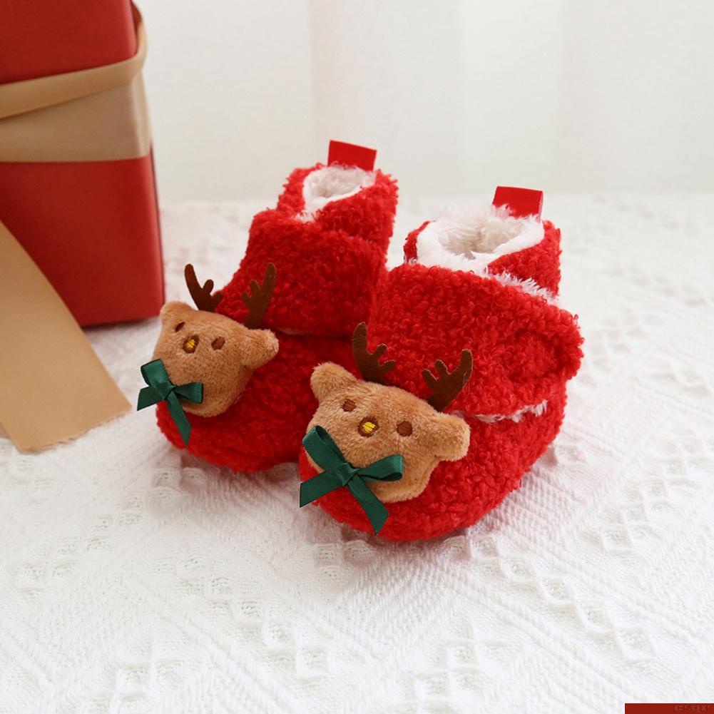 Giày bốt lót lông họa tiết giáng sinh cho bé từ 0-18 tháng tuổi