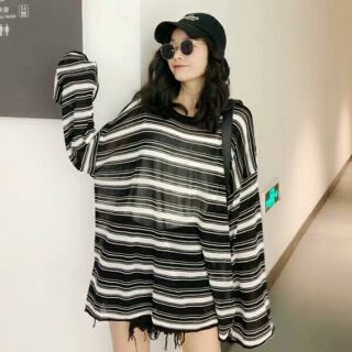 (Order)🌸🌼 Áo thun kẻ dài tay  Áo kẻ xuyên thấu ulzzang