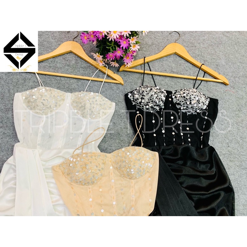 Đầm body dự tiệc 2 dây kết cườm TRIPBLE T DRESS - size M/L ( kèm ảnh/ video thật ) MS150Y