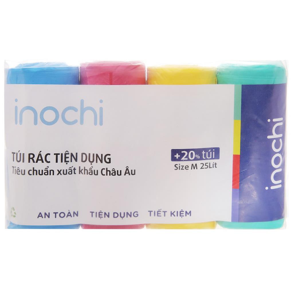 Lô 4 cuộn túi rác Inochi tiện dụng 25L (nhiều màu)