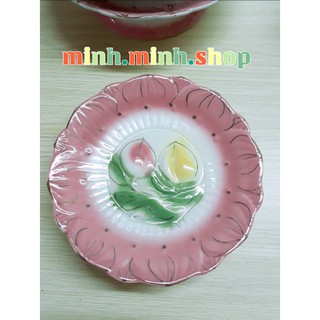 Đĩa chưng trái cây gốm sứ 8inch hồng