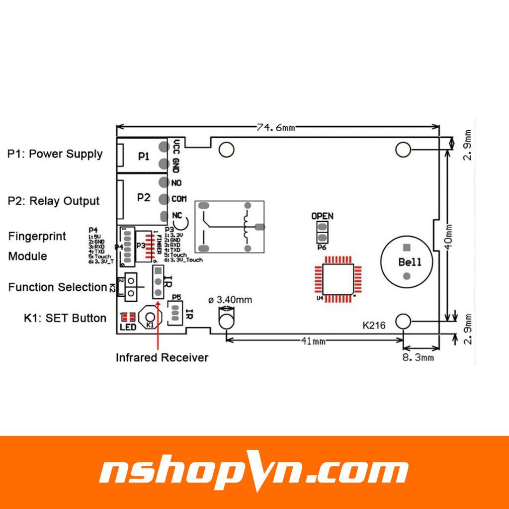 Bộ giải mã vân tay K216 kèm remote hồng ngoại