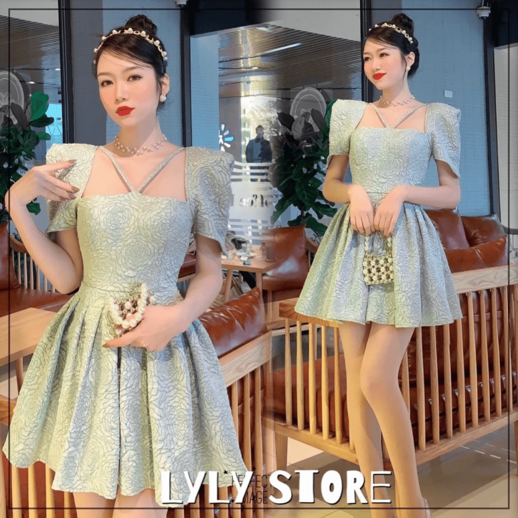 Đầm Gấm Hoa Kiểu Cách Cực Sang Trọng Cho Tiểu Thư | Thiết Kế Tay Vuông + Dáng Ngắn UP