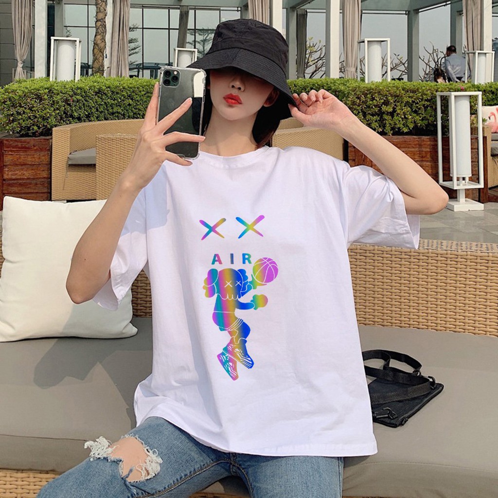 Áo Thun Unisex Basic Tee Phông Hình Phản Quang Kaws AIR Nam Nữ Tay Lỡ Oversize Form Rộng 13 Màu