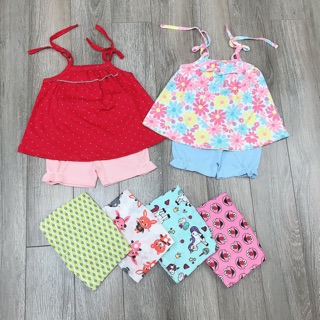 Bộ gồm quần và áo 2 dây chữ A may từ vải xuất dư cho bé gái nặng từ 7kg đến 20kg