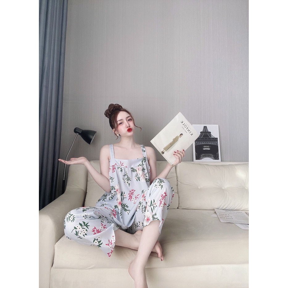 👉👉Sét đồ bộ ngủ quần dài, áo hai dây bản to chất hàn hoa nhí | BigBuy360 - bigbuy360.vn