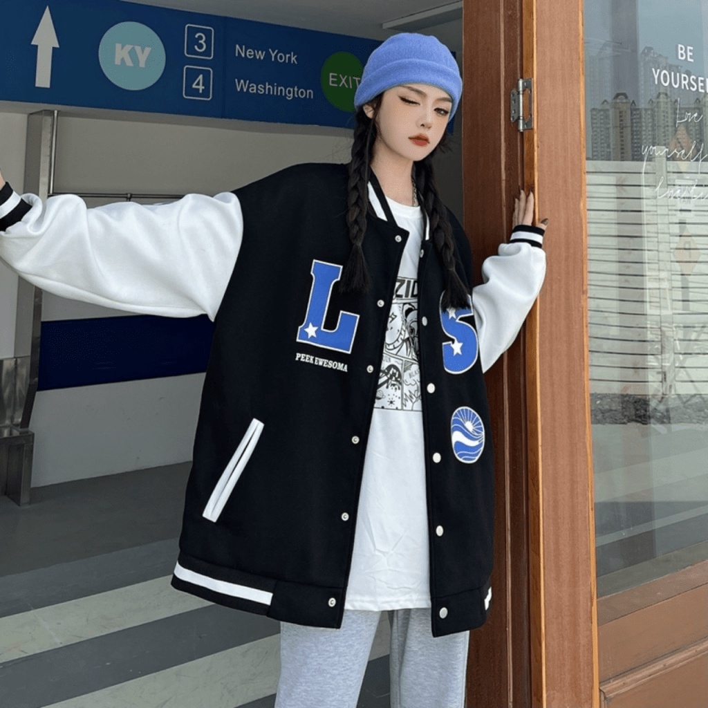 Áo Khoác Nữ Bomber LS Phong Cách Bóng Chày Chất Nỉ Thoáng Mát Form Rộng Che Nắng Thoải Mái Vận Động NEW UNISEX