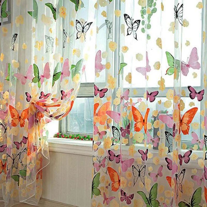 【Ready Stock】Rèm cửa sổ vải voan xuyên thấu họa tiết hoa hướng dương đẹp mắt