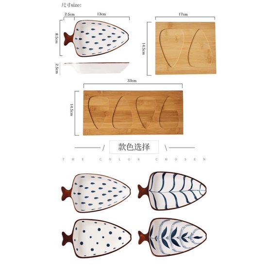 Combo 4 đĩa kèm khay gỗ