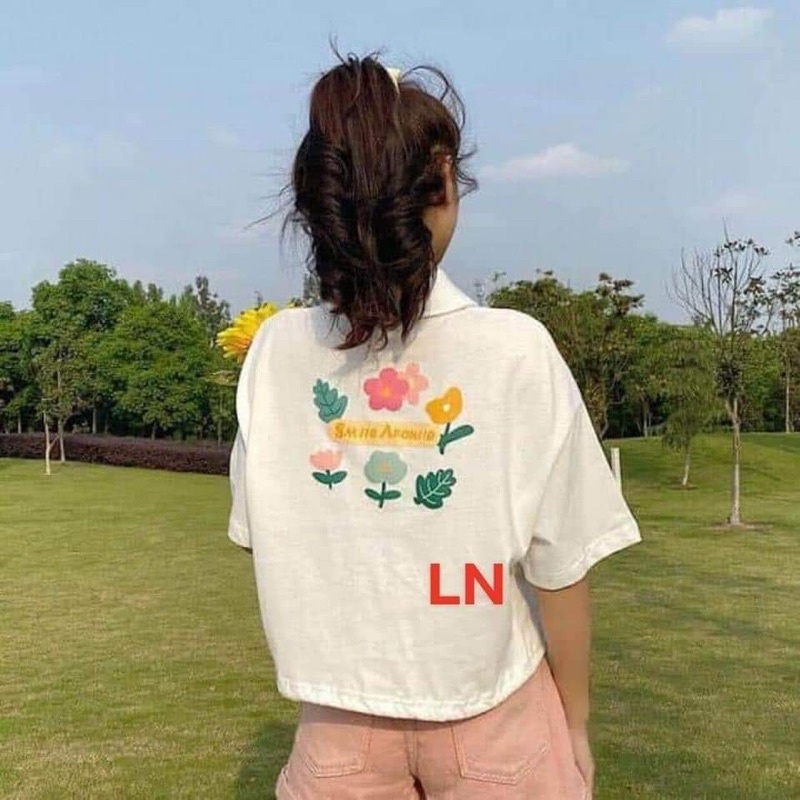 Áo croptop polo 6 hoa lá TH6