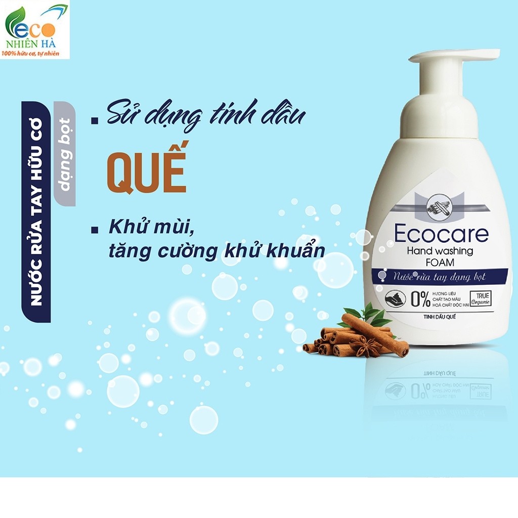 Nước rửa tay ECOCARE tinh dầu quế hữu cơ, nước rửa tay diệt khuẩn dạng bọt, không khô tay