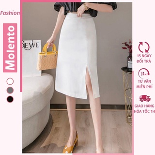 Chân Váy Xẻ Tà Midi Chữ A Dài Qua Gối Cạp Lưng Cao Vintage Ulzzang Cá Tính Phong Cách Hàn Quốc Molento M25