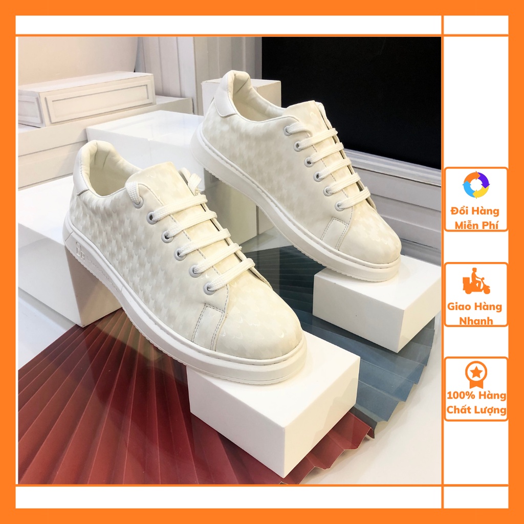 Giày Nam Trắng ⚜️Bệu Store⚜️ Giày Da Sneaker Nam Màu Trắng Vẫn 3D Siêu Chất - Phong Cách Dễ Phối Đồ