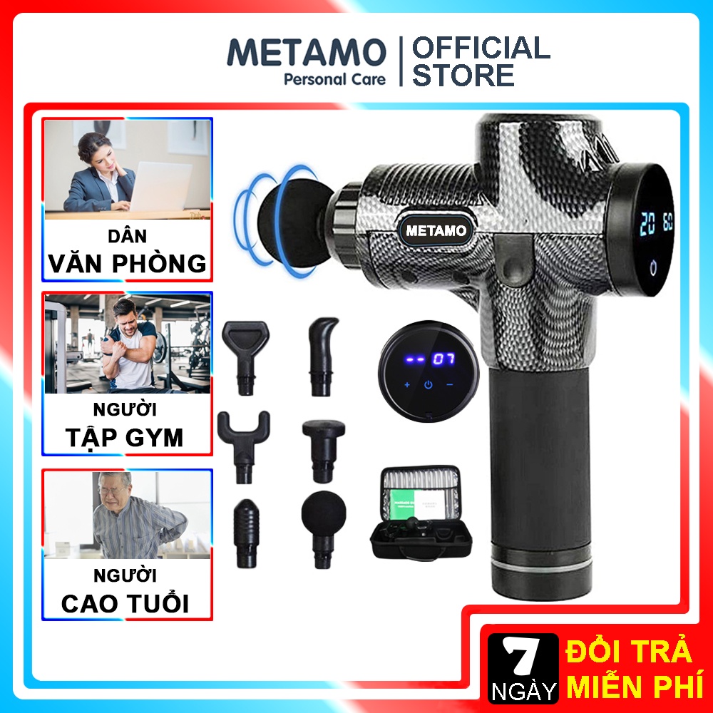 Máy massage cầm tay METAMO 6 đầu 30 cấp độ trị đau nhức toàn thân hiệu quả, súng massage cầm tay kèm 6 đầu mát xa